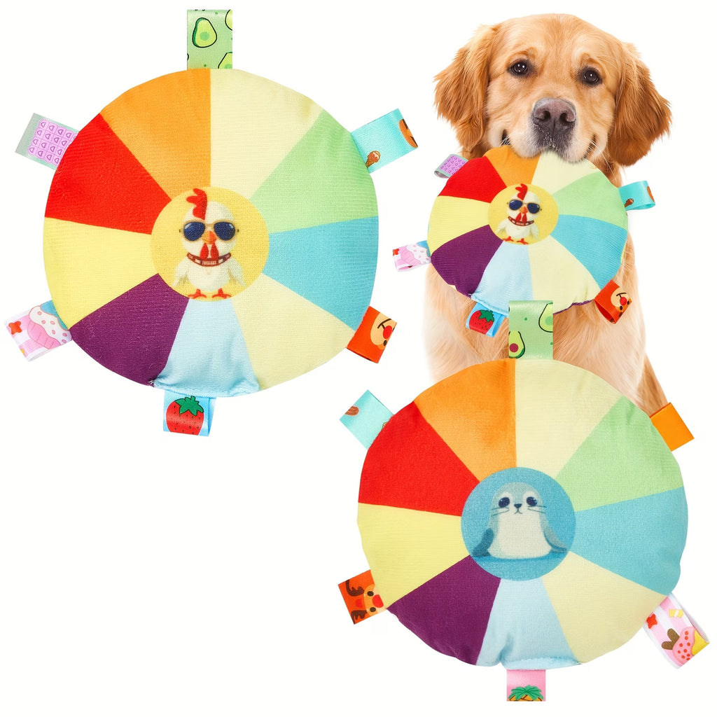 Colorful Squeaky Plush Disc Dog Toys for All Breeds 2 Pack