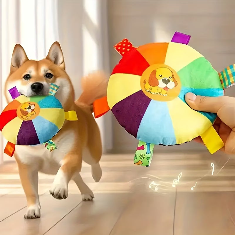 Colorful Squeaky Plush Disc Dog Toys for All Breeds 2 Pack