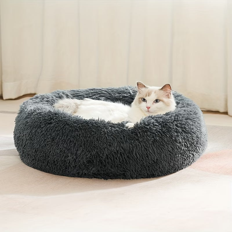 Donut Cat Bed – Calming Plush Round Cat Bed for Indoor Cats All Seasons