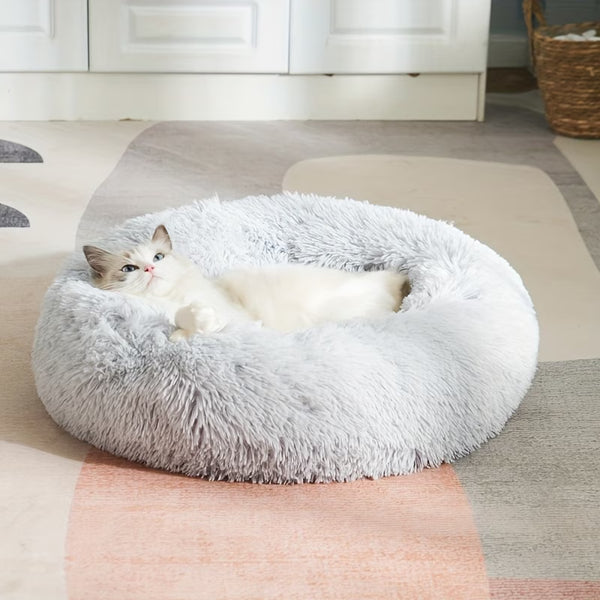 Donut Cat Bed – Calming Plush Round Cat Bed for Indoor Cats All Seasons