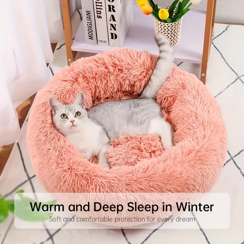 Donut Cat Bed – Calming Plush Round Cat Bed for Indoor Cats All Seasons