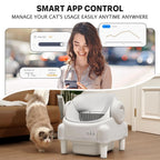 TAYACICY Self - Cleaning Litter Box Open-Top with App Control for Multiple Cats 16.5"X16.5" Entrance Dual Safety Tech 10.5L Sealed Waste Bin Cream White