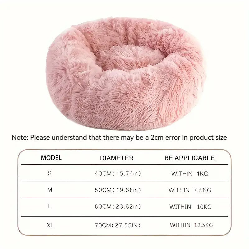 Fluffy Round Donut Cat Bed Calming Plush Pet Nest All Seasons