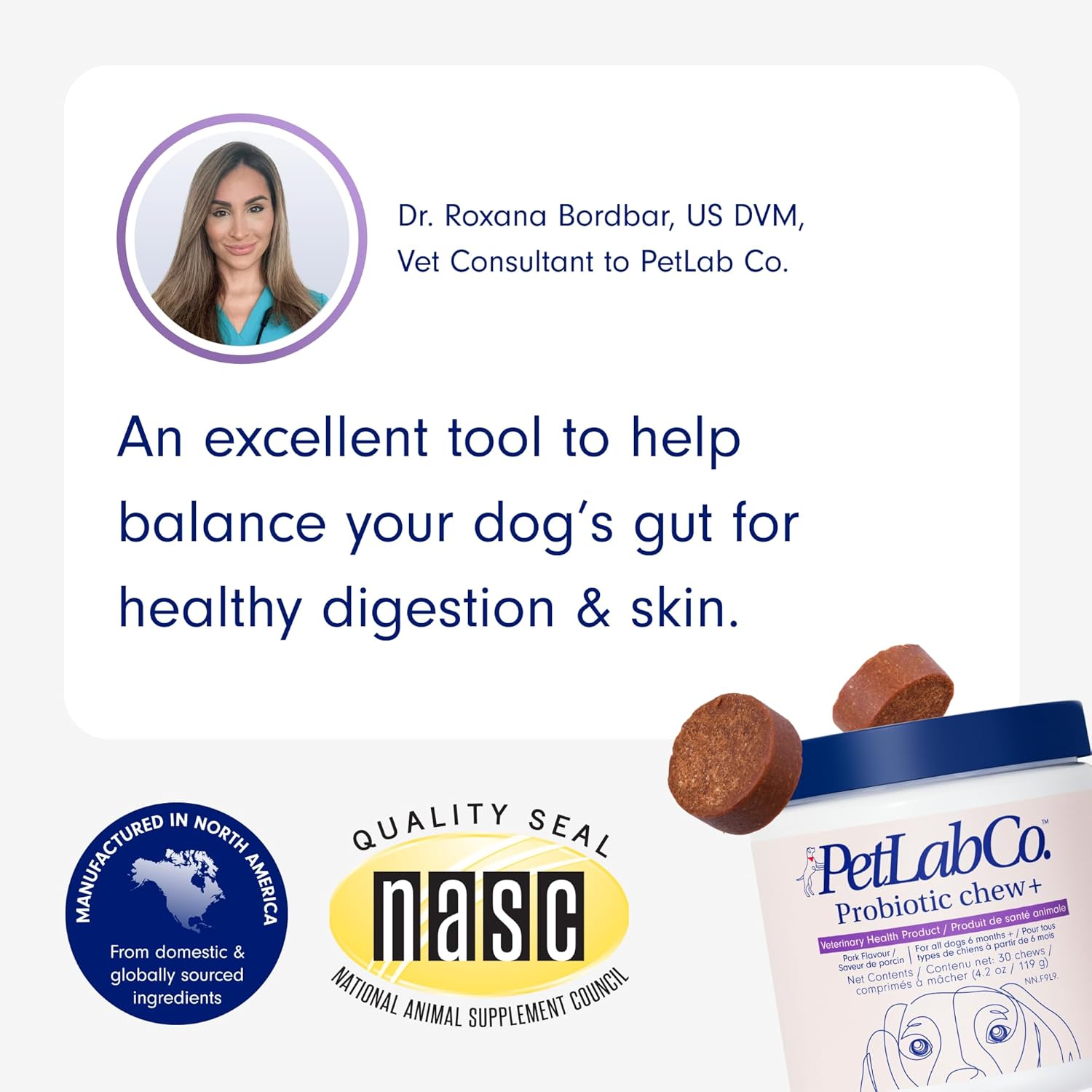 PetLab Co. Probiotic Chew+ for Dogs – Pork Flavor Digestive Support, 30 Chews