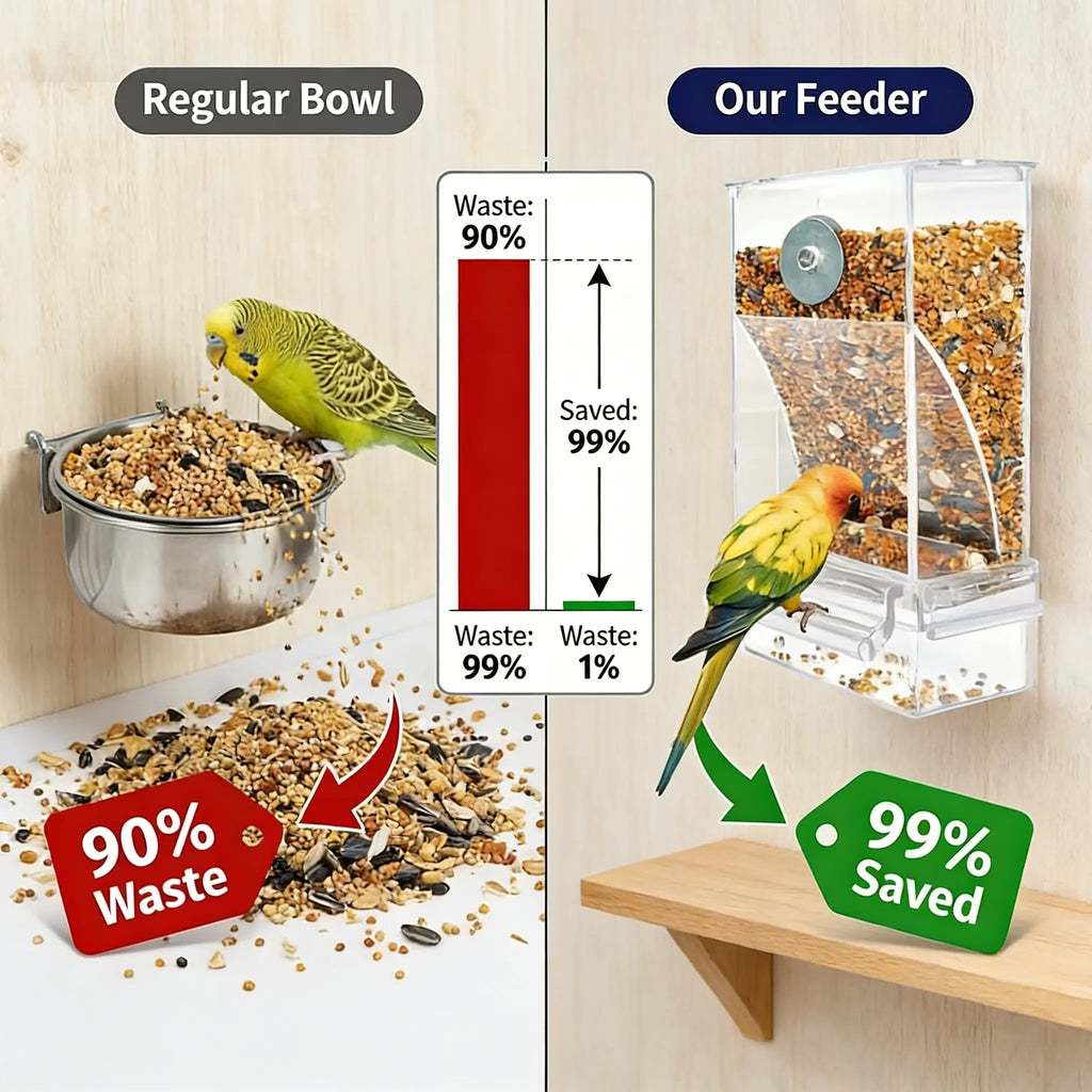 Automatic Bird Feeder Toy Transparent Acrylic Food Container for Parrots Cockatoos Canaries Cage Accessories Easy to Use
