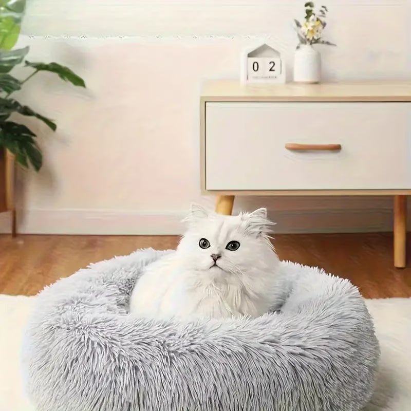 Donut Cat Bed – Calming Plush Round Cat Bed for Indoor Cats All Seasons