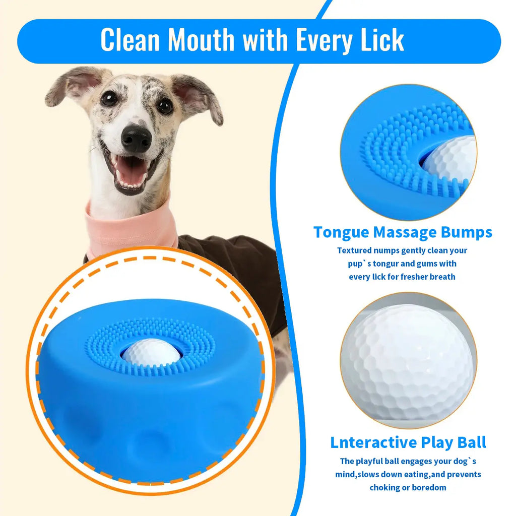Dog Slow Feeder Bowl with Rolling Ball, No Mess Liquid Treat Lick Bowl, 2-In-1 Enrichment Feeder with Suction Cups