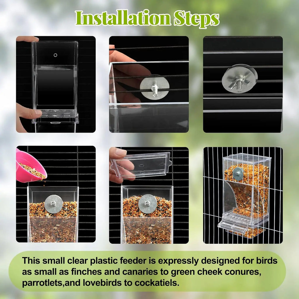 Automatic Bird Feeder Toy Transparent Acrylic Food Container for Parrots Cockatoos Canaries Cage Accessories Easy to Use