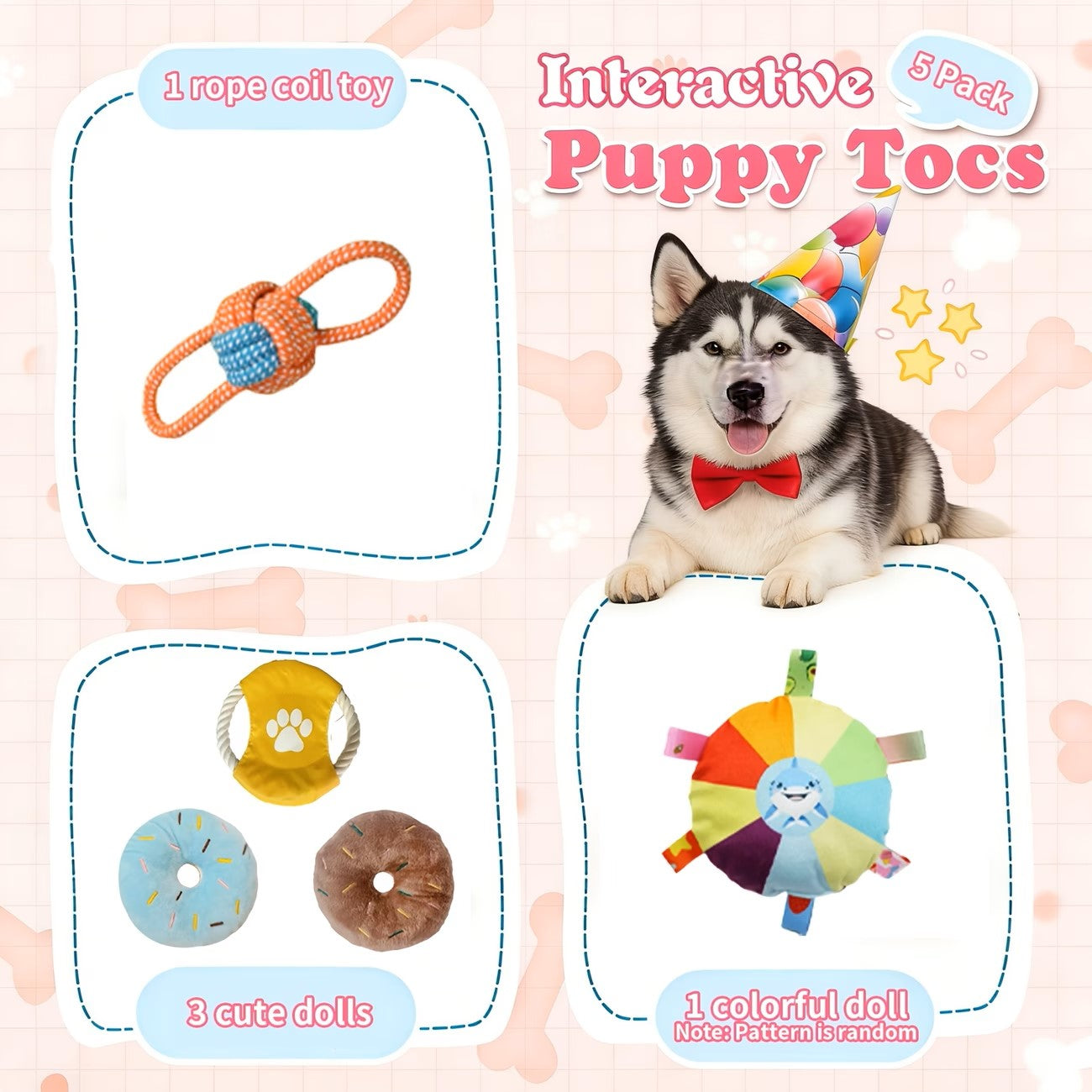 Puppy Play Gym Indoor Dog Playground with 6 Hanging Toys