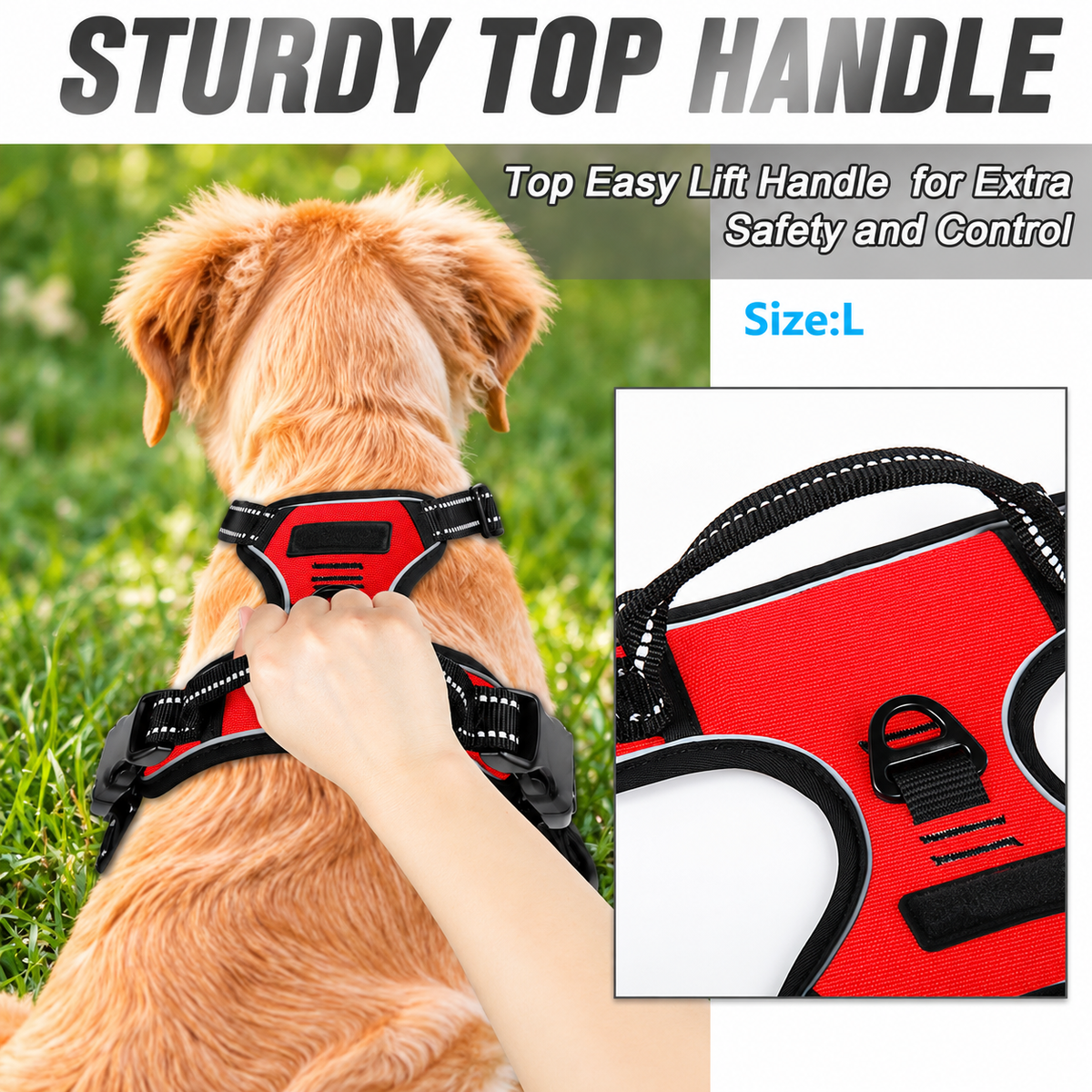 Close-up of the sturdy padded top handle on the No Pull Dog Harness