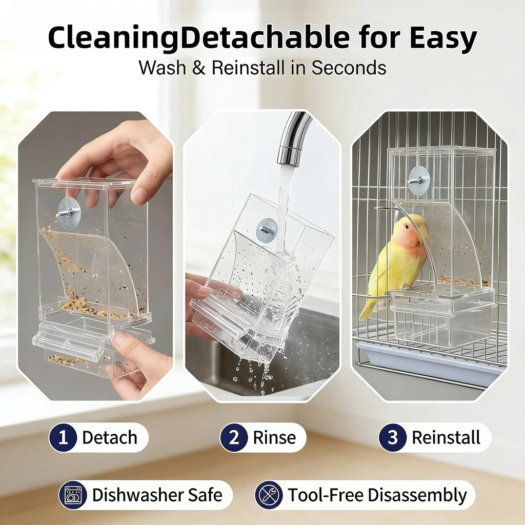 Automatic Bird Feeder Toy Transparent Acrylic Food Container for Parrots Cockatoos Canaries Cage Accessories Easy to Use