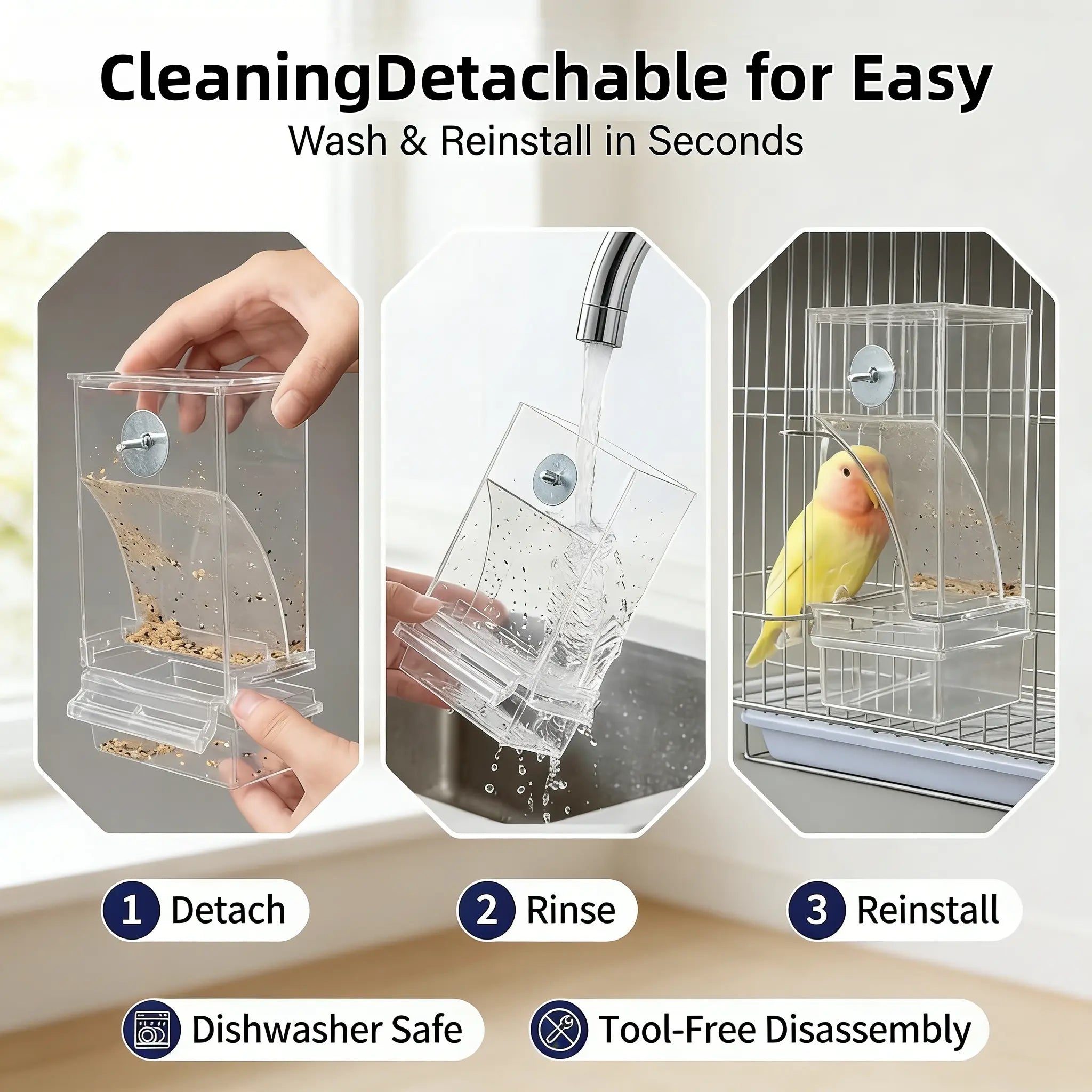 Automatic Bird Feeder Toy Transparent Acrylic Food Container for Parrots Cockatoos Canaries Cage Accessories Easy to Use