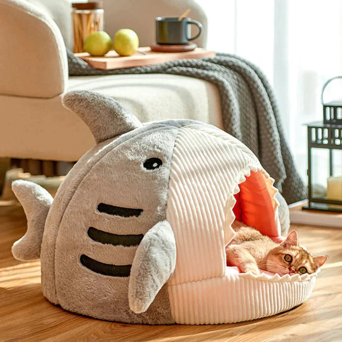 Shark pet bed in grey