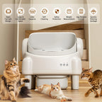 TAYACICY Self - Cleaning Litter Box Open-Top with App Control for Multiple Cats 16.5"X16.5" Entrance Dual Safety Tech 10.5L Sealed Waste Bin Cream White