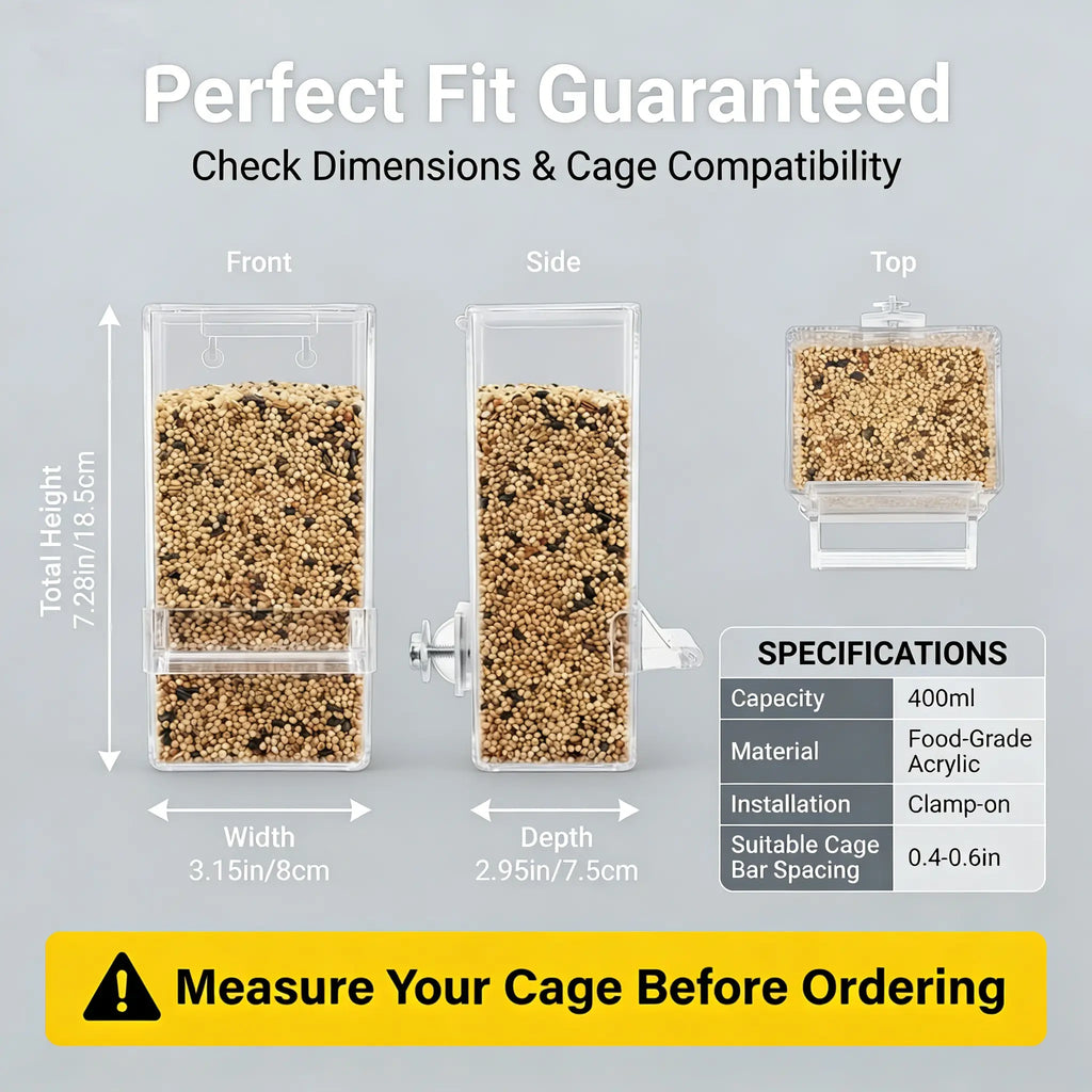 Automatic Bird Feeder Toy Transparent Acrylic Food Container for Parrots Cockatoos Canaries Cage Accessories Easy to Use