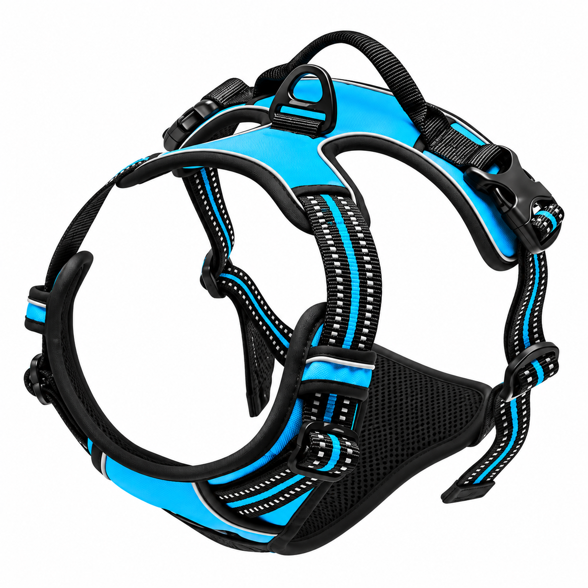 No Pull Dog Harness in Blue with reflective straps, front clip and top handle