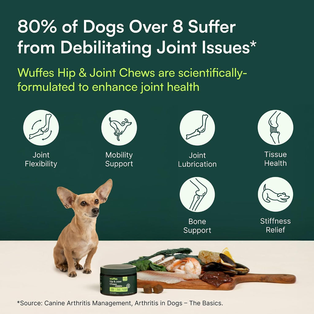 Wuffes Hip & Joint Chews for Dogs, 60ct - Glucosamine, Chondroitin & MSM - Pork Liver Flavor
