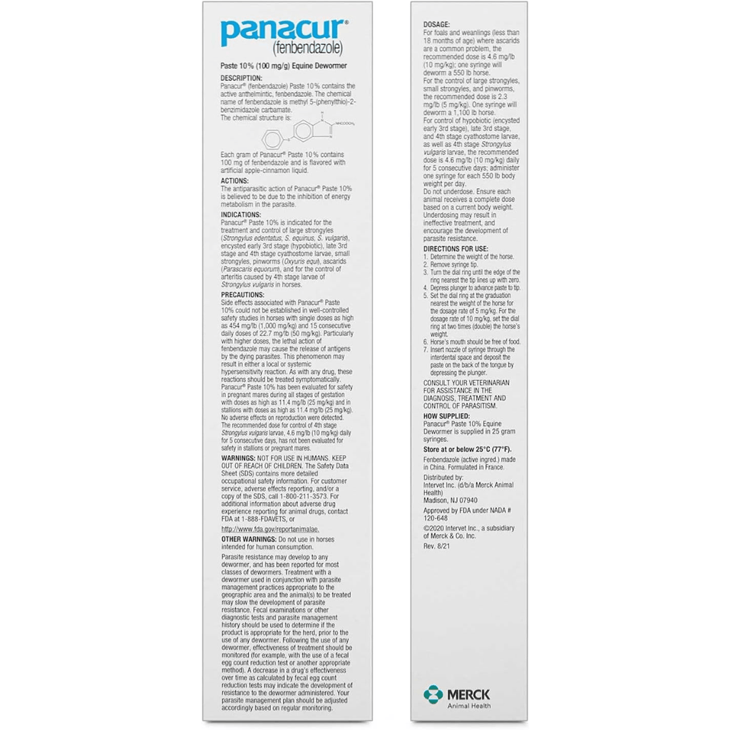 Panacur Equine Dewormer Paste | 10% Fenbendazole | Apple-Cinnamon Flavor | 3-Pack Bundle