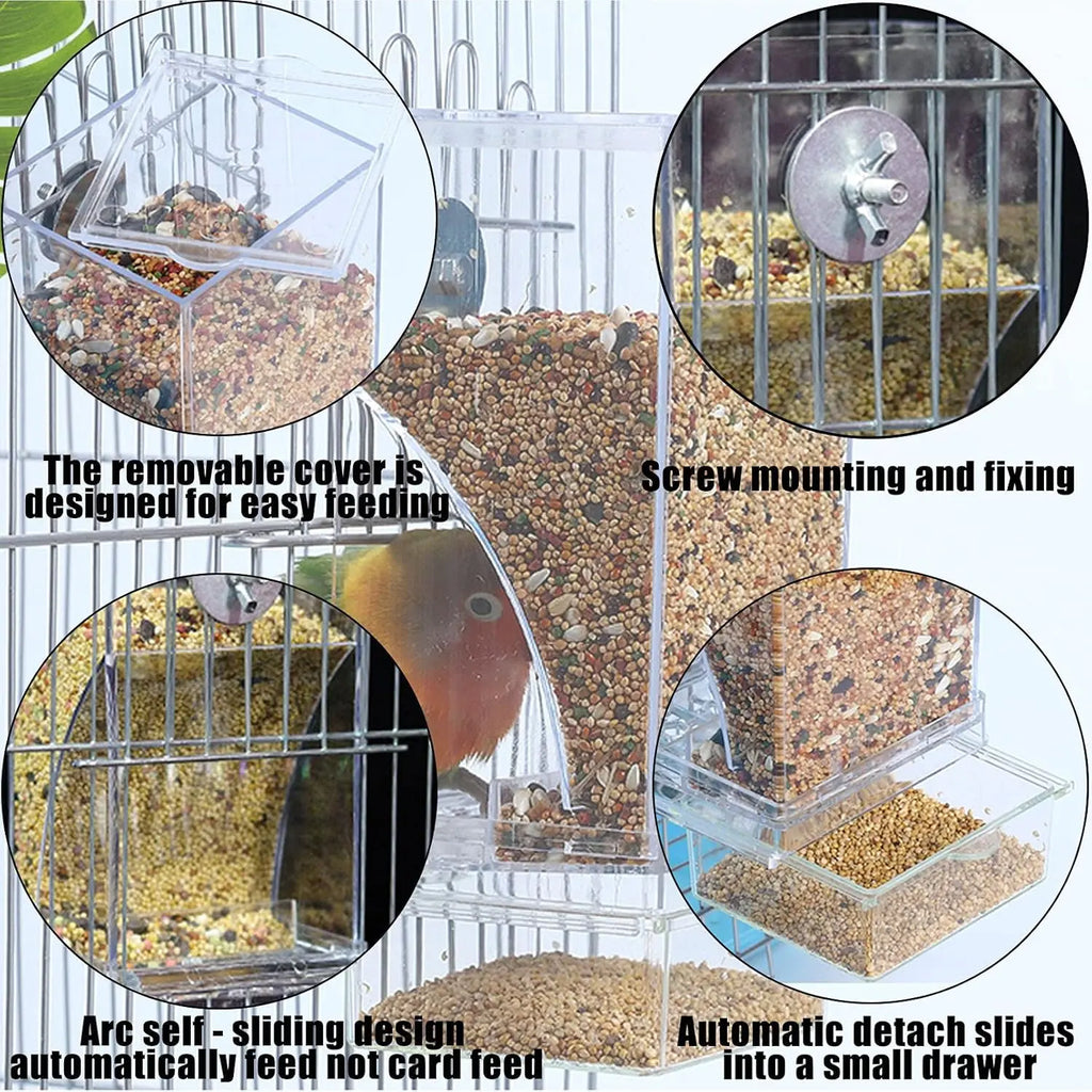 Automatic Bird Feeder Toy Transparent Acrylic Food Container for Parrots Cockatoos Canaries Cage Accessories Easy to Use