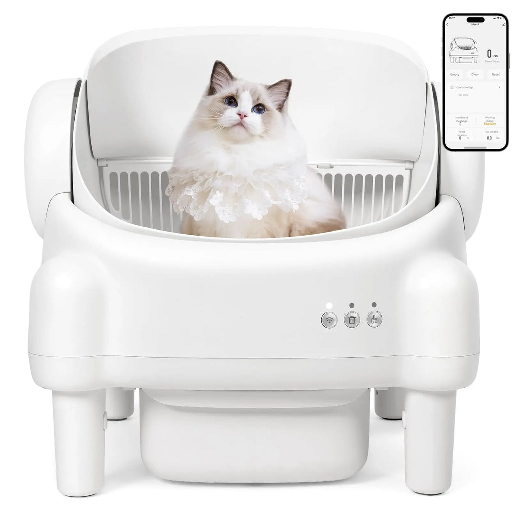 TAYACICY Self - Cleaning Litter Box Open-Top with App Control for Multiple Cats 16.5"X16.5" Entrance Dual Safety Tech 10.5L Sealed Waste Bin Cream White