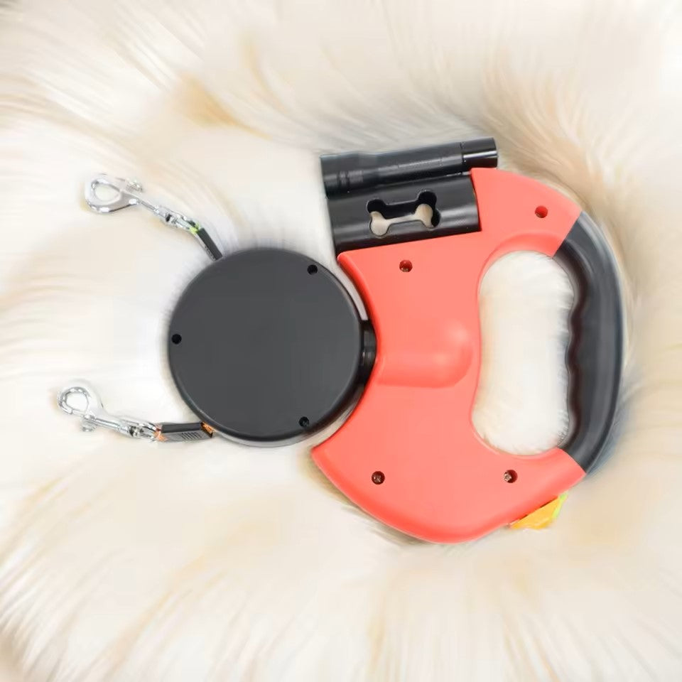 Retractable Double Dog Leash with LED Light – No-Tangle & Reflective