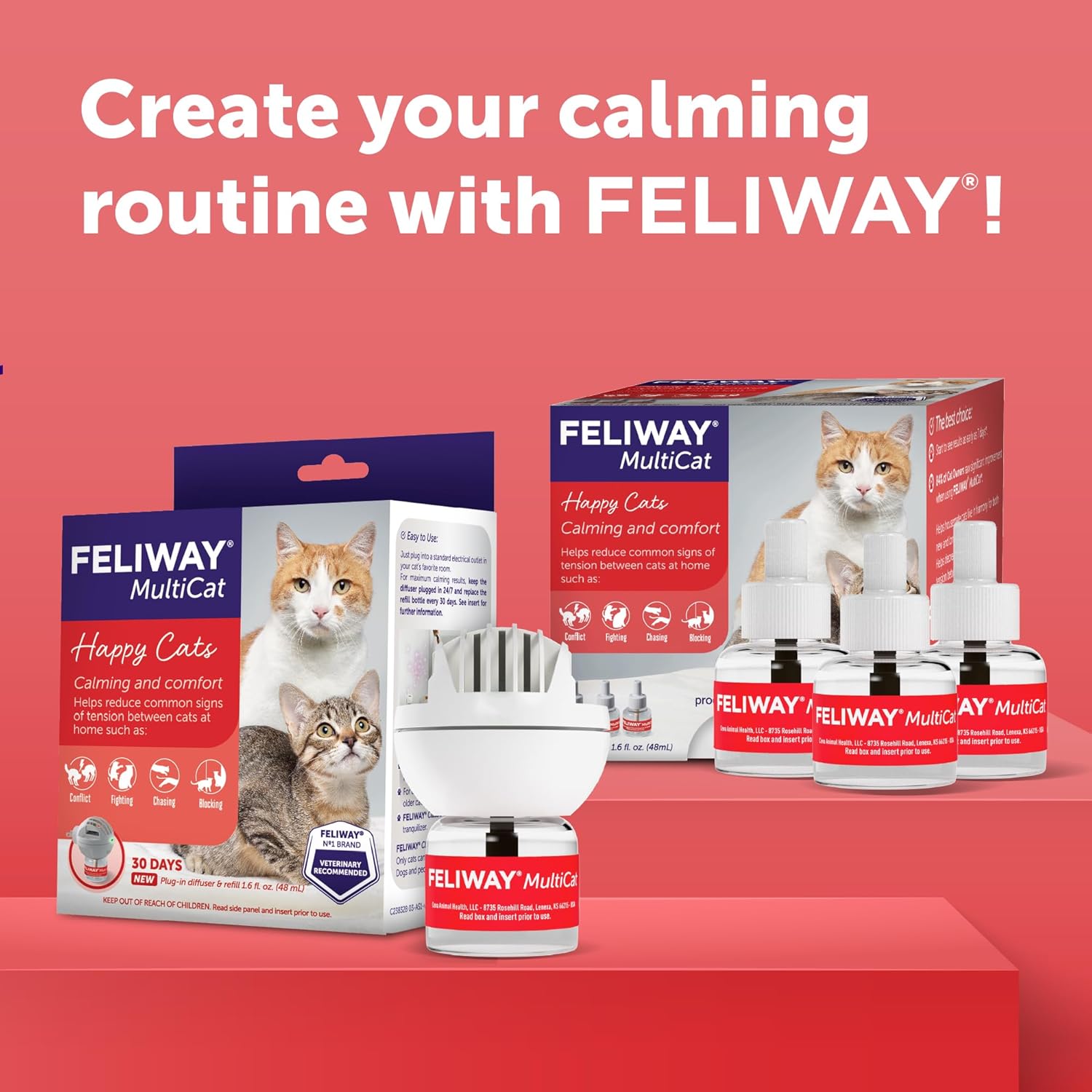Feliway MultiCat Calming Diffuser Refill 3 Pack 90 Day Supply
