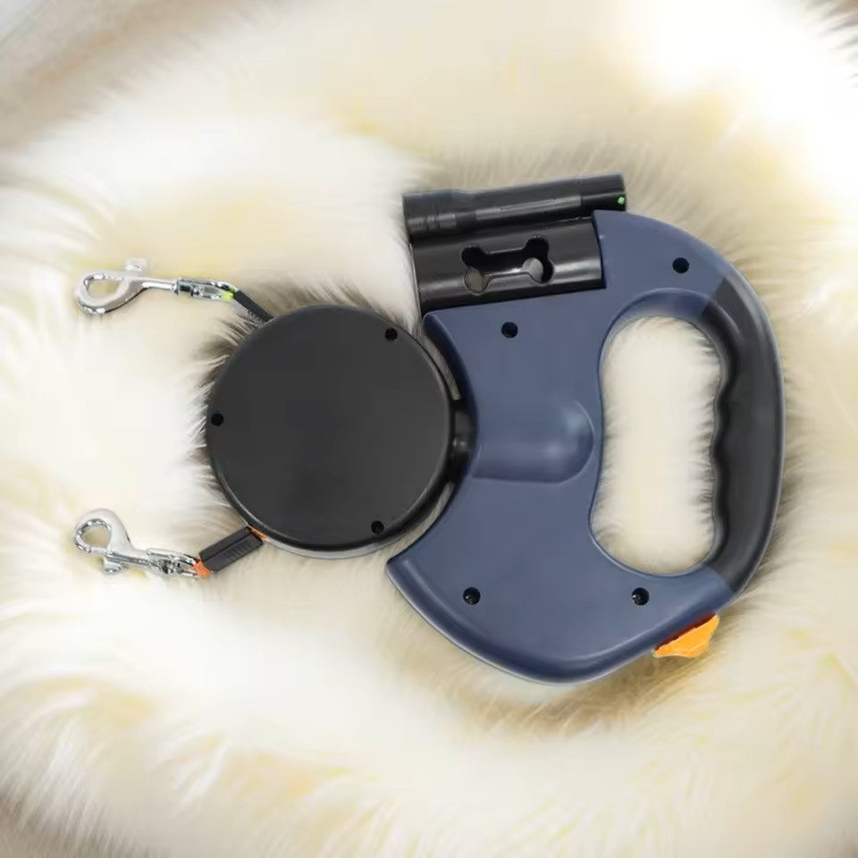 Retractable Double Dog Leash with LED Light – No-Tangle & Reflective