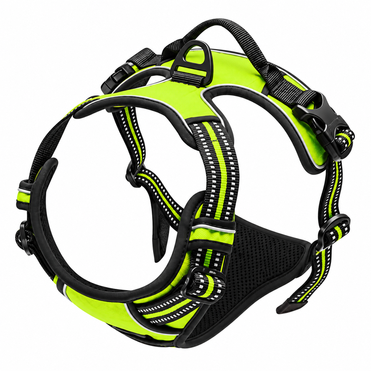 No Pull Dog Harness in Green with reflective straps, front clip and top handle