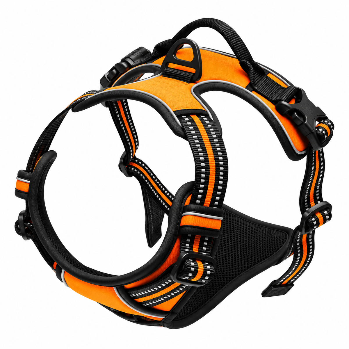 No Pull Dog Harness in Orange with reflective straps, front clip and top handle